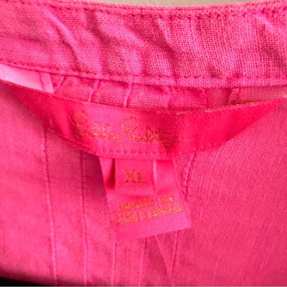 New Lilly Pulitzer Sarasota Tunic Blouse Pink Isle 100% Linen Women's sz XL - Picture 6 of 8